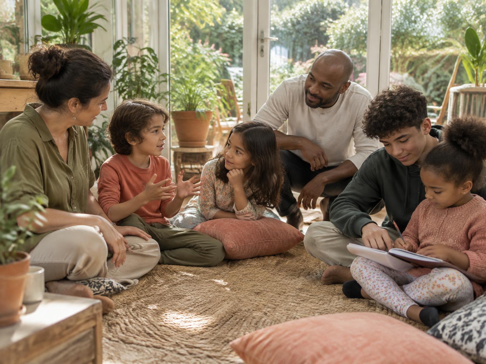 Illustration of families sharing a hands-on learning moment